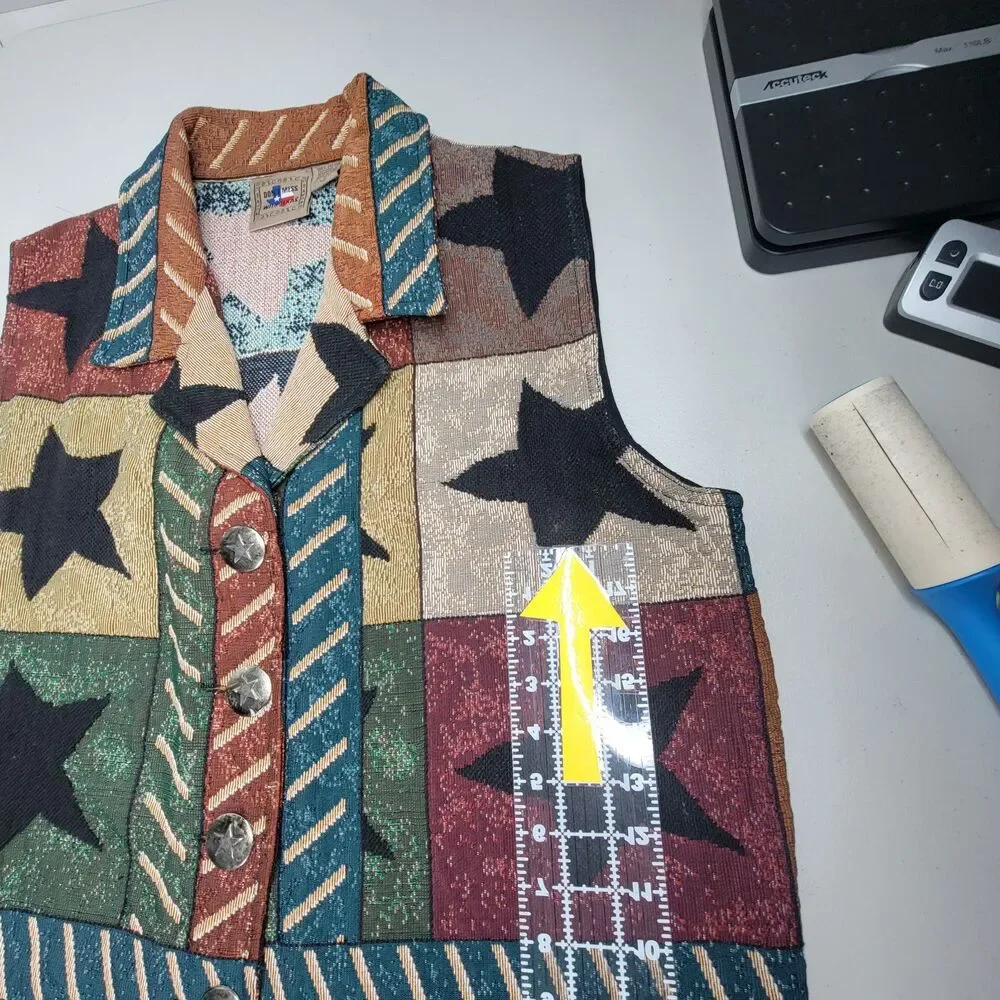 Vintage Don’t Mess With Texas  XL Tapestry Vest Western Star Patchwork Stars 90s